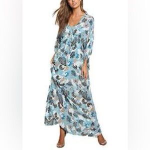 Dusty Blue Chiffon Floral Print Maxi Dress size S